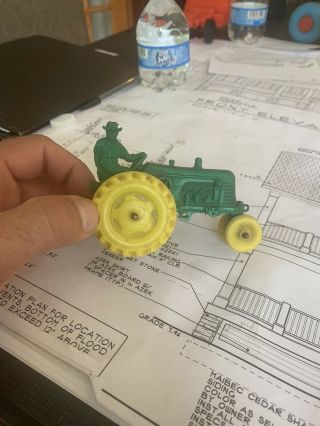 Vintage Small Plastic Green Tractor With Farmer