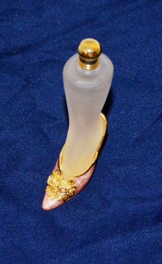 Vintage Frosted Perfume Bottle High Heel Pink Shoe With Gold Flowers