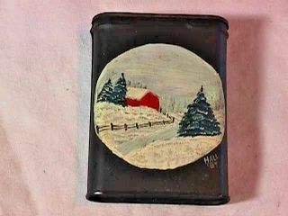 Vintage Prince Albert Tobacco Tin Folk Art Hand Painted Scenery Magnet Back