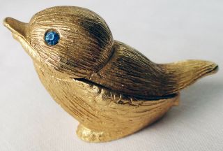 Vintage Florenza Gold Bird Trinket Pill Saccharine Box Blue Eyes
