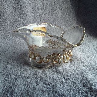 Antique Vintage Bead And Scroll Berry Dish Clear Glass With Gold Accents