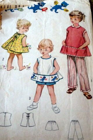Lovely Vtg 1950s Girls Embroidered Apron & Pants Sewing Pattern 2