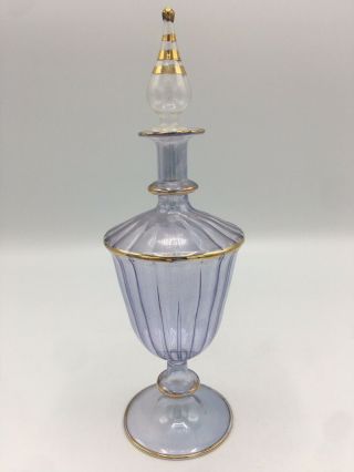 Vintage Bohemian Art Glass Perfume Bottle With Stopper Perfume/gold 7.  25” Tall