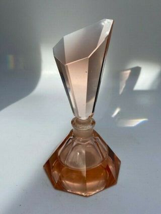 Vintage Rose Pink Heavy Glass Perfume Bottle With Gorgeous Stopper
