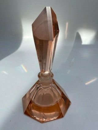 Vintage Rose Pink Heavy Glass Perfume Bottle with Gorgeous Stopper 2