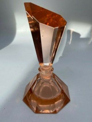 Vintage Rose Pink Heavy Glass Perfume Bottle with Gorgeous Stopper 3
