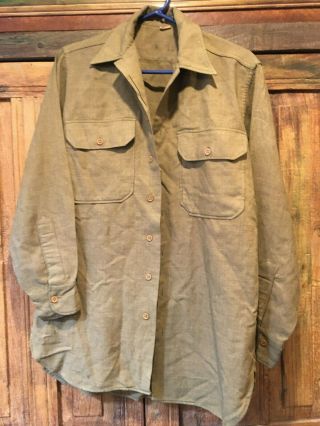 Vintage Ww2 Era Us Army Wool Uniform Od Shirt 14 - 1/2 - 32