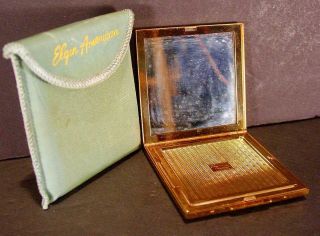 Vintage Elgin American Powder Compact & Mirror Gold Tone/ Case