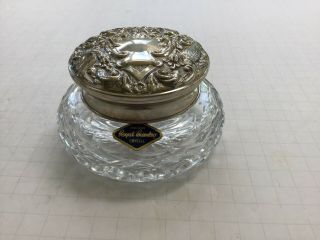Vintage Royal Brierley English Crystal Vanity Jar With Silver Plated Lid
