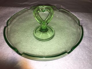 Vintage Vaseline Glass (green Uranium) Candy Dish With Heart Handle - 6 Inch