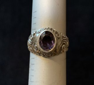 Vintage Sterling Silver Victorian Style Ring Purple Stone Size 4 1/2