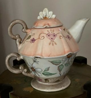 VINTAGE TRACY PORTER INDIVIDUAL TEAPOT AND TEACUP SET VERY UNIQUE HAND PAINTED 2