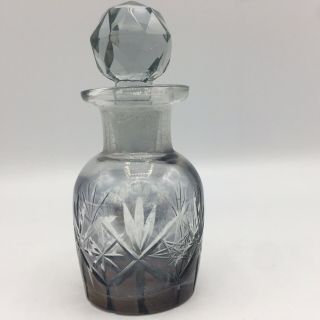 Vintage Bohemian Art Glass Perfume Bottle With Stopper Dusty Grey 4.  5” Tall