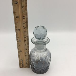 VINTAGE BOHEMIAN ART GLASS PERFUME BOTTLE WITH STOPPER DUSTY GREY 4.  5” Tall 2