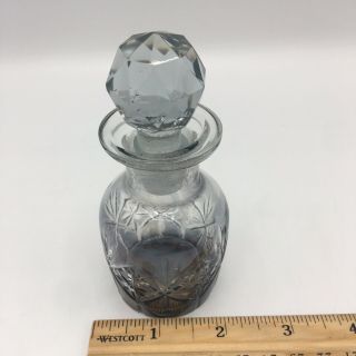 VINTAGE BOHEMIAN ART GLASS PERFUME BOTTLE WITH STOPPER DUSTY GREY 4.  5” Tall 3