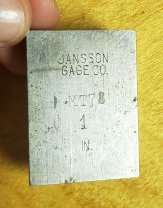 Vintage Jansson Gage Co 1 " Machinists Tool Makers Gage Block Mt78 Steel