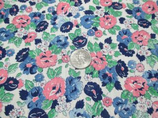 Vintage Partial Feedsack: Gorgeous Bouquets Of Blue,  Navy,  Pink,  White & Green