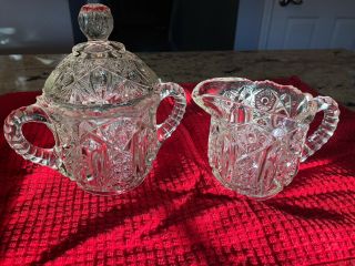 L.  E.  Smith Vintage Glass Creamer Sugar Dish Depression Glass With Lid Crystal