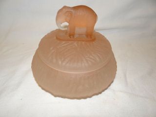 Vintage Depression Glass Pink Elephant Vanity Powder Jar 2