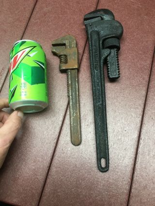 2 Vintage 14” Ridgid Pipe Wrench Ridge Tool Co Elyria Ohio Usa & Unmarked 9”tool
