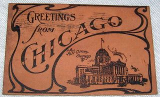 Vintage Greetings From Chicago,  Illinois Leather Postcard