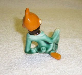 4.  VINTAGE 1950’s? Ceramic Pixie / Elf Figurine Green w Brown Hat Resting 3