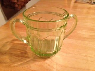 Vintage Pale Green Depression Glass Sugar Bowl With Double Handles