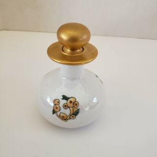 Hand Painted Callalillies on Iridescent Ceramic Bottle With Gold Rim and Stopper 3