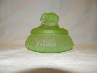 Vintage Depression Glass Green Elephant Vanity Powder Jar