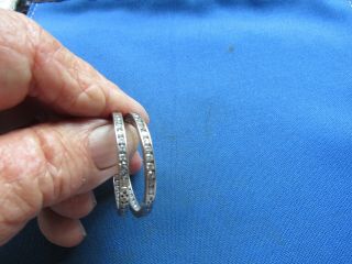 Vintage Sterling Silver Tiny Cubic Zirconia Stones Hoops Pierced Earrings