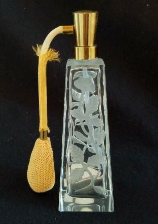 Vintage Irice Hand - Cut Frosted Design Crystal Perfume Bottle Atomizer Japan