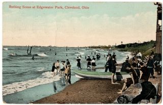 091720 Folks In Vintage Swimsuits At Edgewater Park Cleveland Oh Postcard 1910