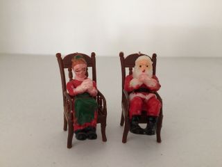 Vintage Mini Hard Plastic Christmas Figurines Santa And Mrs.  Claus Hong Kong