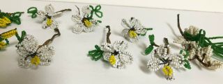 Vintage French Glass Beaded White & Yellow Daisy Flowers 11 Stems 3