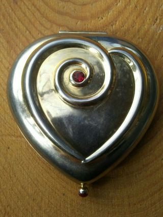 Vintage Estee Lauder Heart With Red Rhinestone Powder Compact.