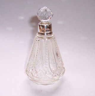 Vintage 1920s Clear Glass Perfume Bottle With Sterling Silver Collar Hallmarked