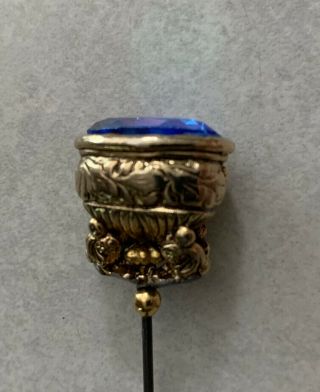 Pretty Handcrafted Hat Pin With Gold Colored Head With Blue Stone