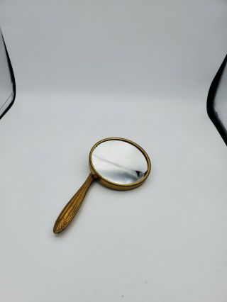 Vintage Gold Tone Hand Held Mirror With Handle 7  L 3.  5  W