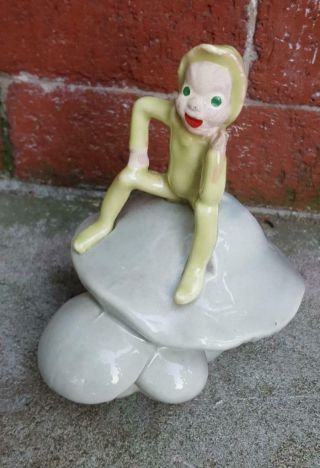 Vintage Pixie Elf Sitting On Mushroom Figural Ceramic Planter Pixie Pottery