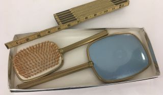 Vintage Brass Brush And Handheld Mirror Set Mid Century 2