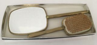 Vintage Brass Brush And Handheld Mirror Set Mid Century 3