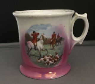 Antique Victorian Porcelain Shaving Mug Cup Equestrian Fox Hunting Scene