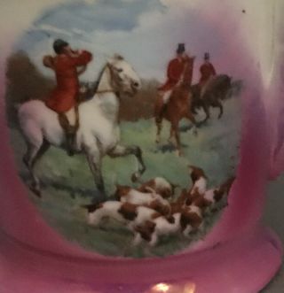 Antique Victorian Porcelain Shaving Mug Cup Equestrian Fox Hunting Scene 2