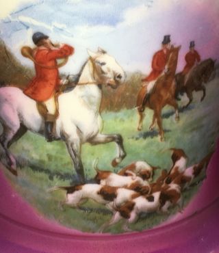 Antique Victorian Porcelain Shaving Mug Cup Equestrian Fox Hunting Scene 3