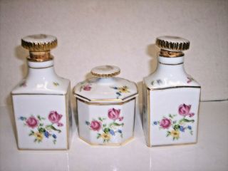 Vintage 3 Piece Dresser Vanity Perfume Trinket Box Set Flowers / Floral 2