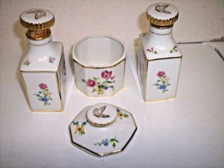 Vintage 3 Piece Dresser Vanity Perfume Trinket Box Set Flowers / Floral 3