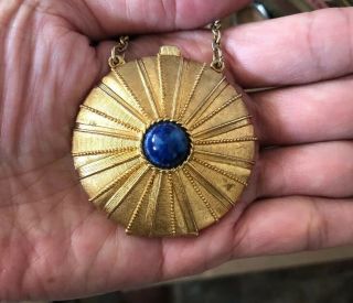 Vtg Estee Lauder Solid Perfume Compact Necklace Lapis Egyptian Revival Empire