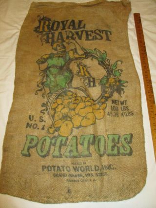 Vintage Royal Harvest - Rh Burlap Potato Sack Bag 100lbs Grand Marsh,  Wisc