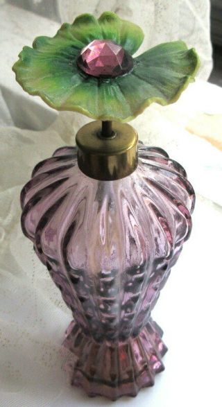 Lilypad Motif Lovely Large Vintage Purple Glass Perfume Spray Bottle W Rice & Co