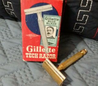 Vintage Gillette Tech Gold Plated Safety Razor Box